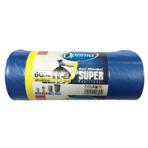 Sano Optima Saci Menaj Super Rezistenti Albastri 60l 15buc/rola 24/bax