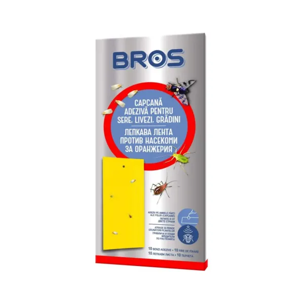 Bros Capcana Adeziva Pentru Sere/livezi/gradini 10benzi+10fire/cutie 20cut/bax