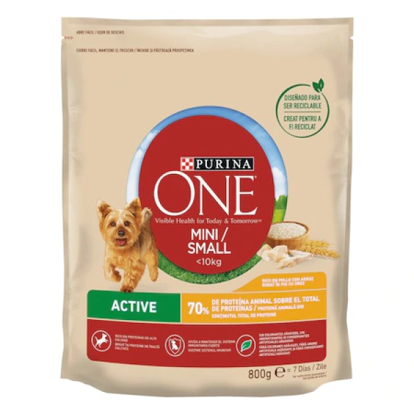 Purina One Hrana Caini Adulti Talie Mica Active Pui Cu Orez 800gr 8/bax