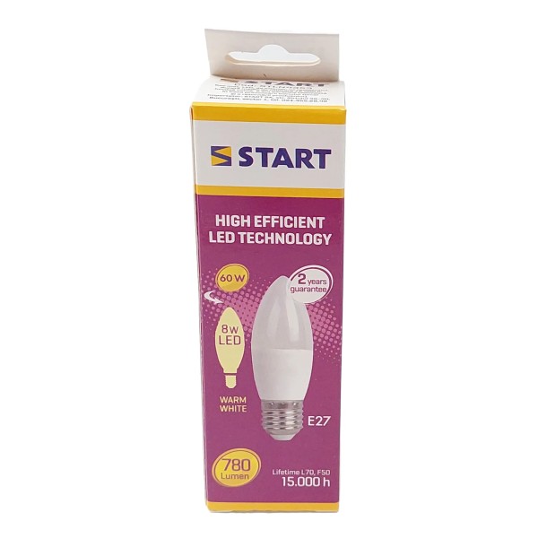 Start Bec Led Mat Clasic 8w E27 Alb Cald 10/bax