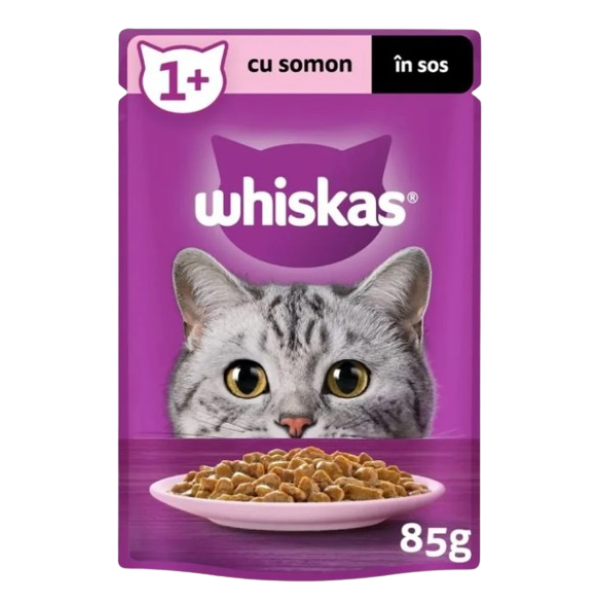 Whiskas Hrana Pisici Adulte 1an+ Somon In Sos 85gr 28/bax